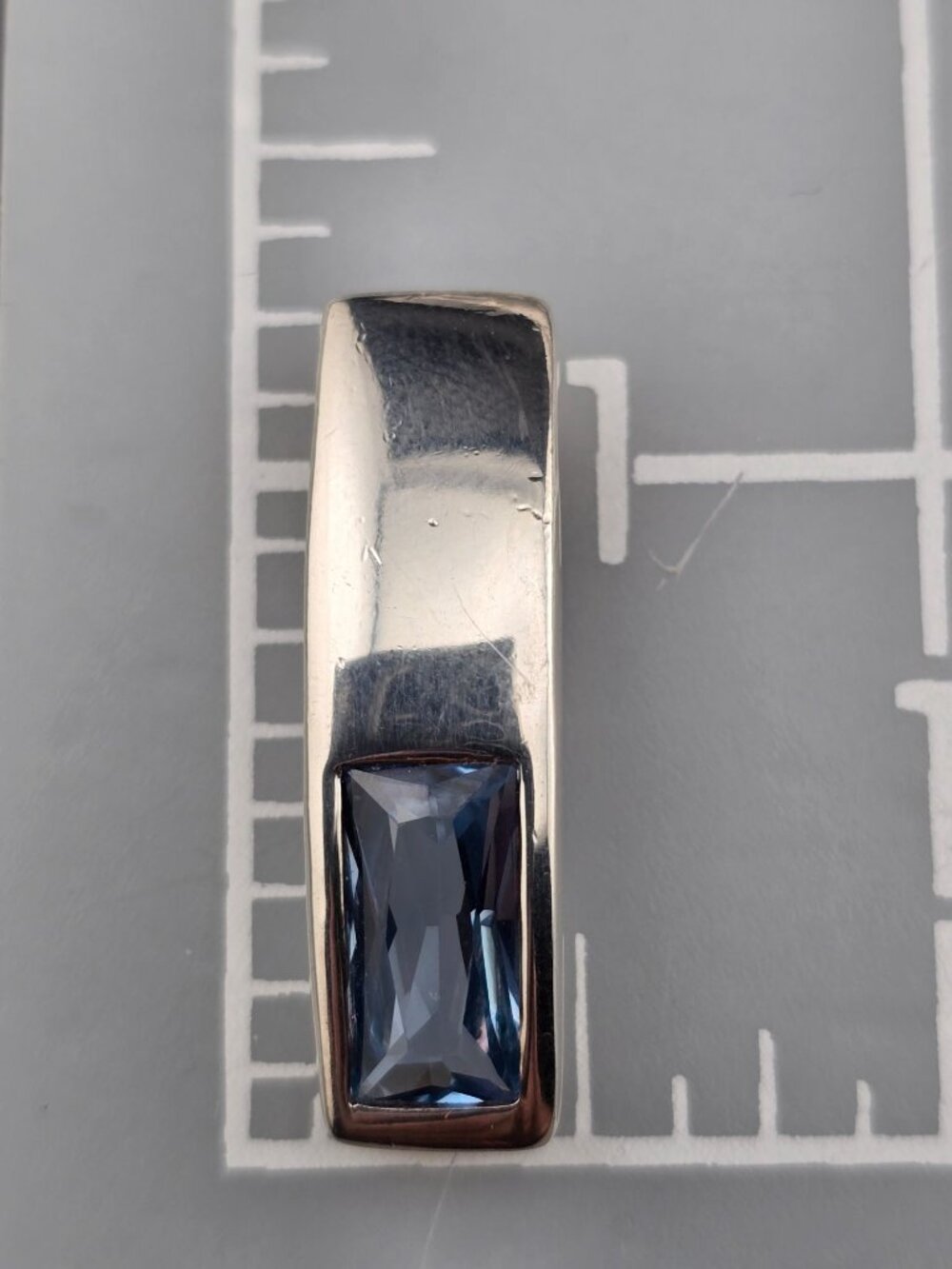 Blue Topaz 925 Sterling Silver Pendant Faceted Rectangular Sleek Modern READ - Picture 6 of 8